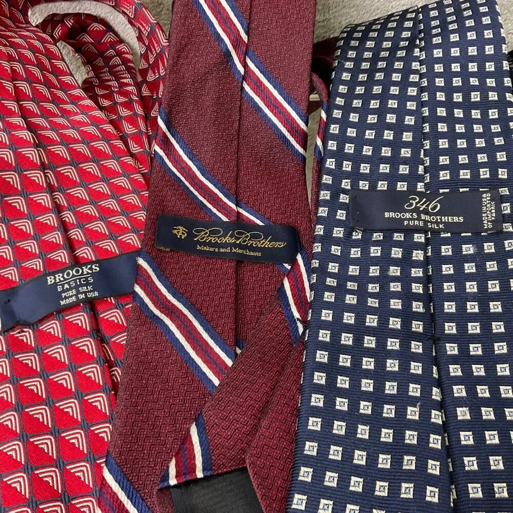 Lot Of 3 Brooks Brothers Makers 346 Ties Silk Striped Foulard 2- USA / England